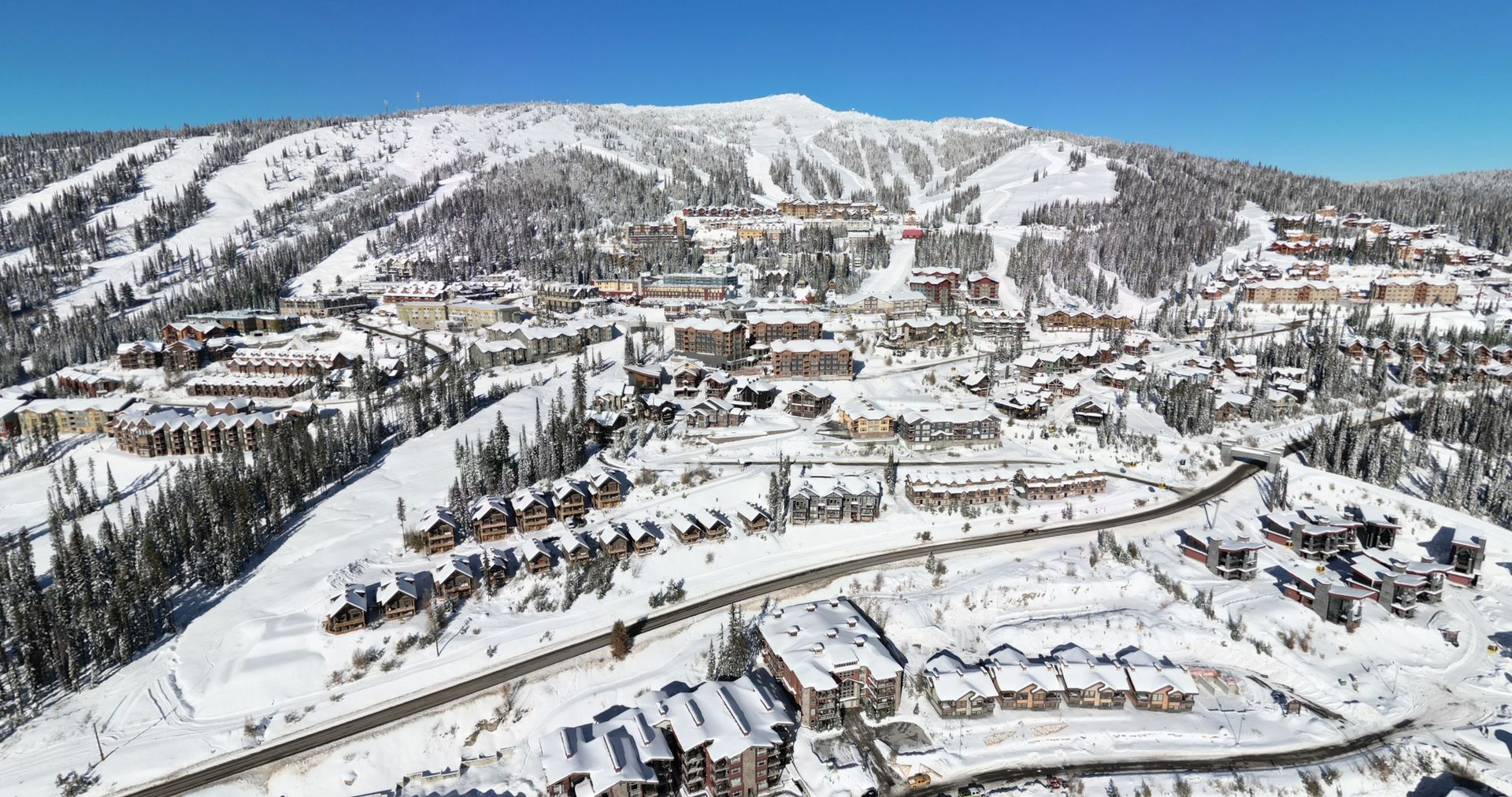 Aerial view of Big White village in winter